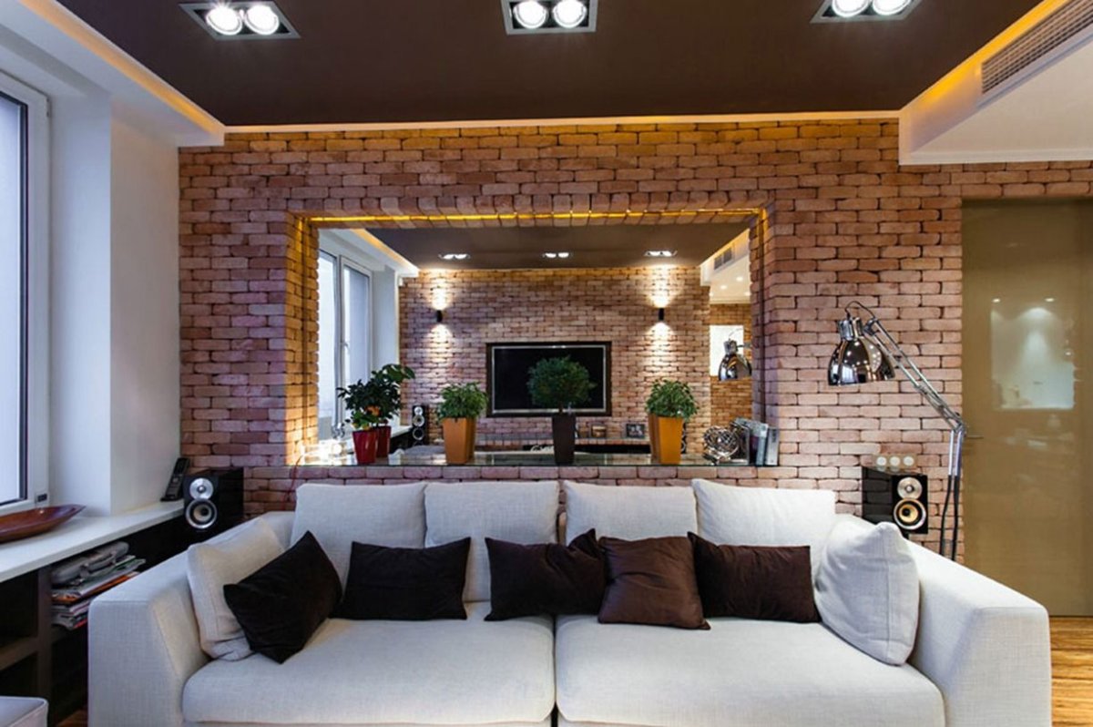 Подсветка кирпичной стены в стиле лофт