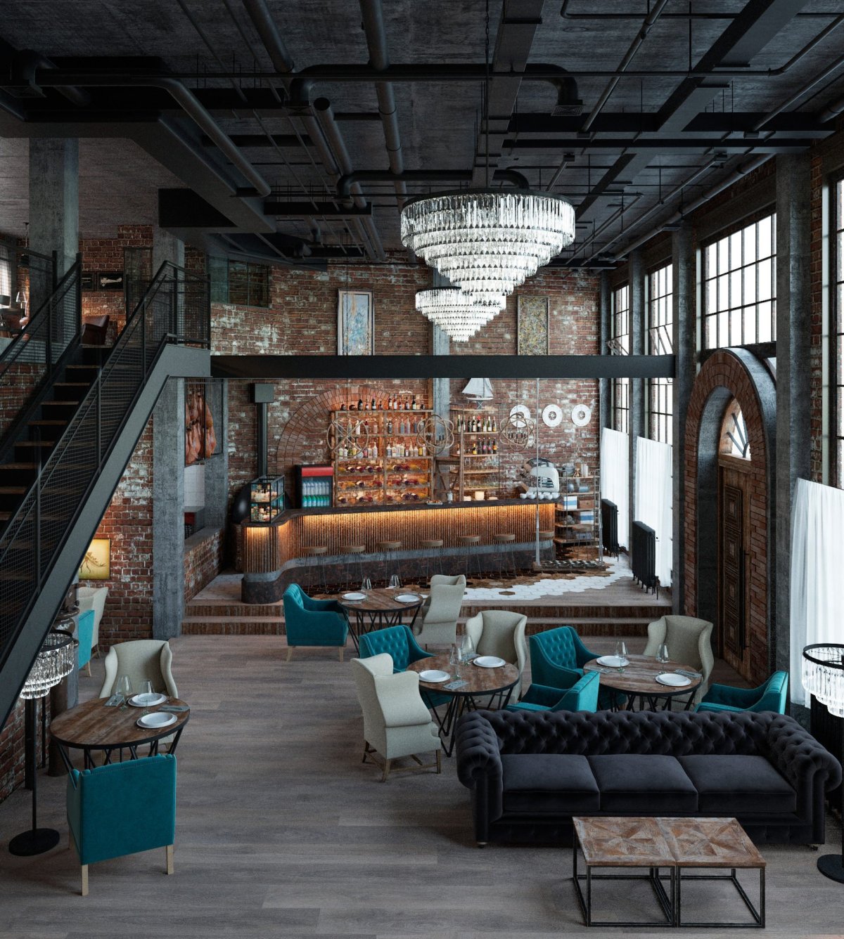 Интерьер кафе в стиле лофт