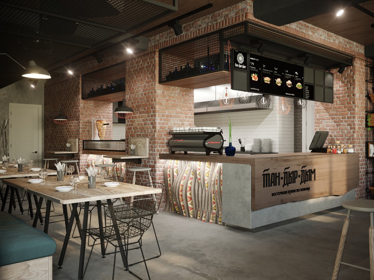 Интерьер кафе в стиле лофт