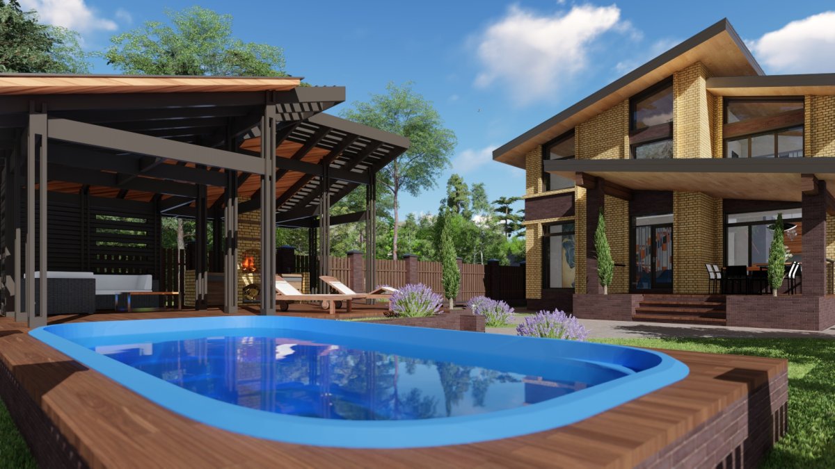 Дом с бассейном и беседкой