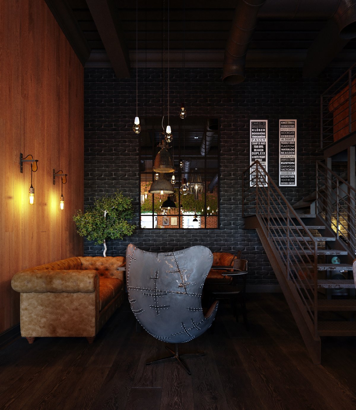 Бар лофт с низкими потолками