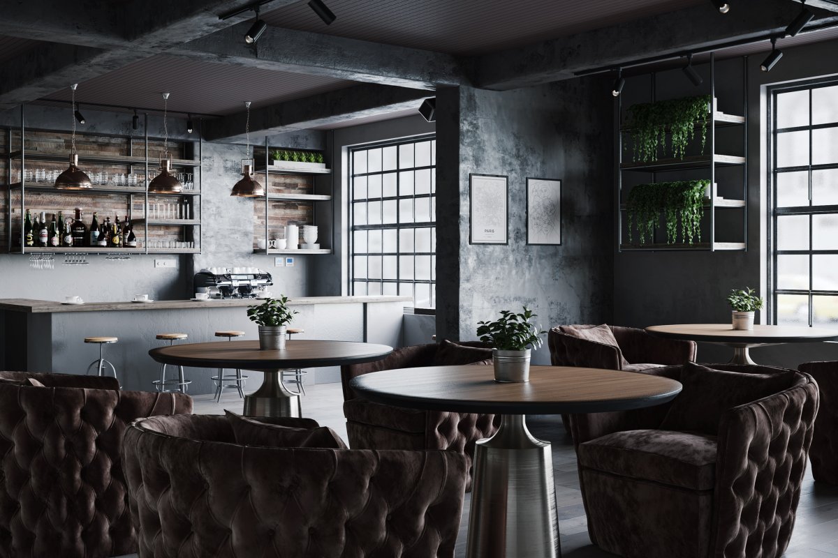 Лофт бар с людьми