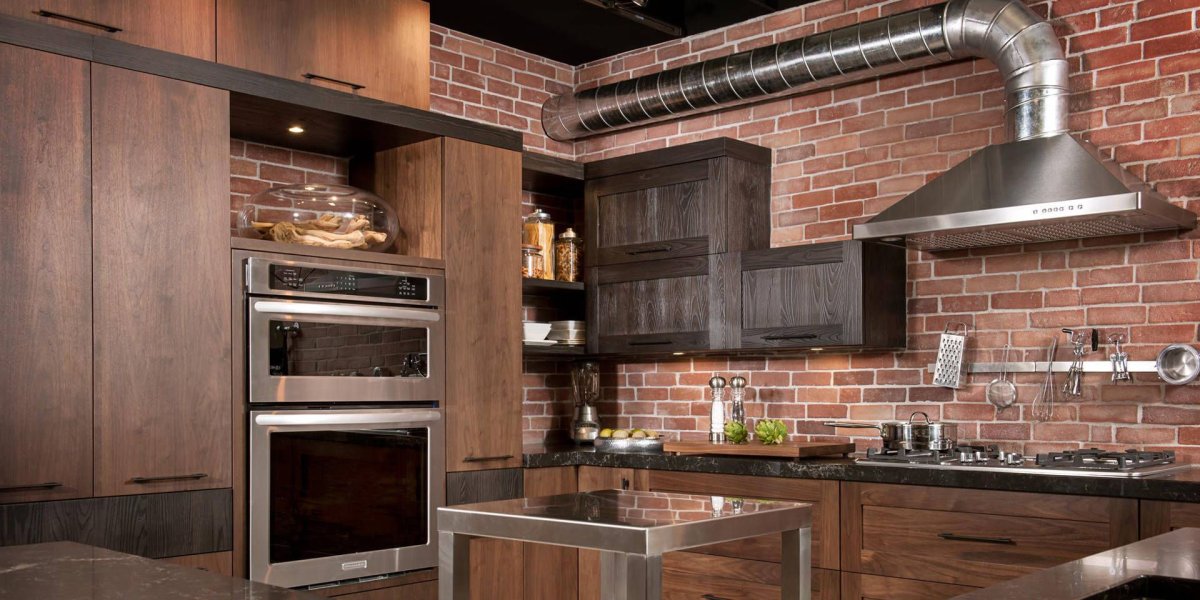 Кухни лофт столешня под дерево