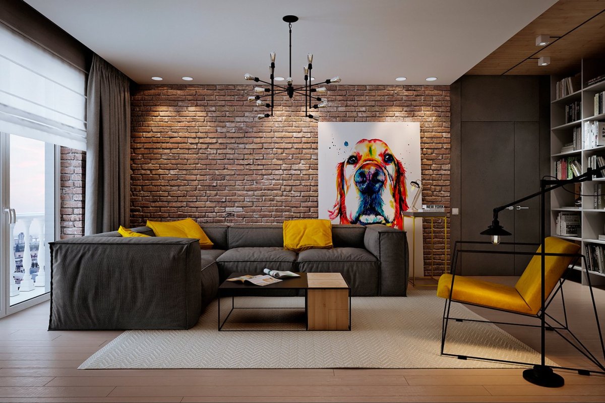 Гостиная в стиле лофт 17 кв