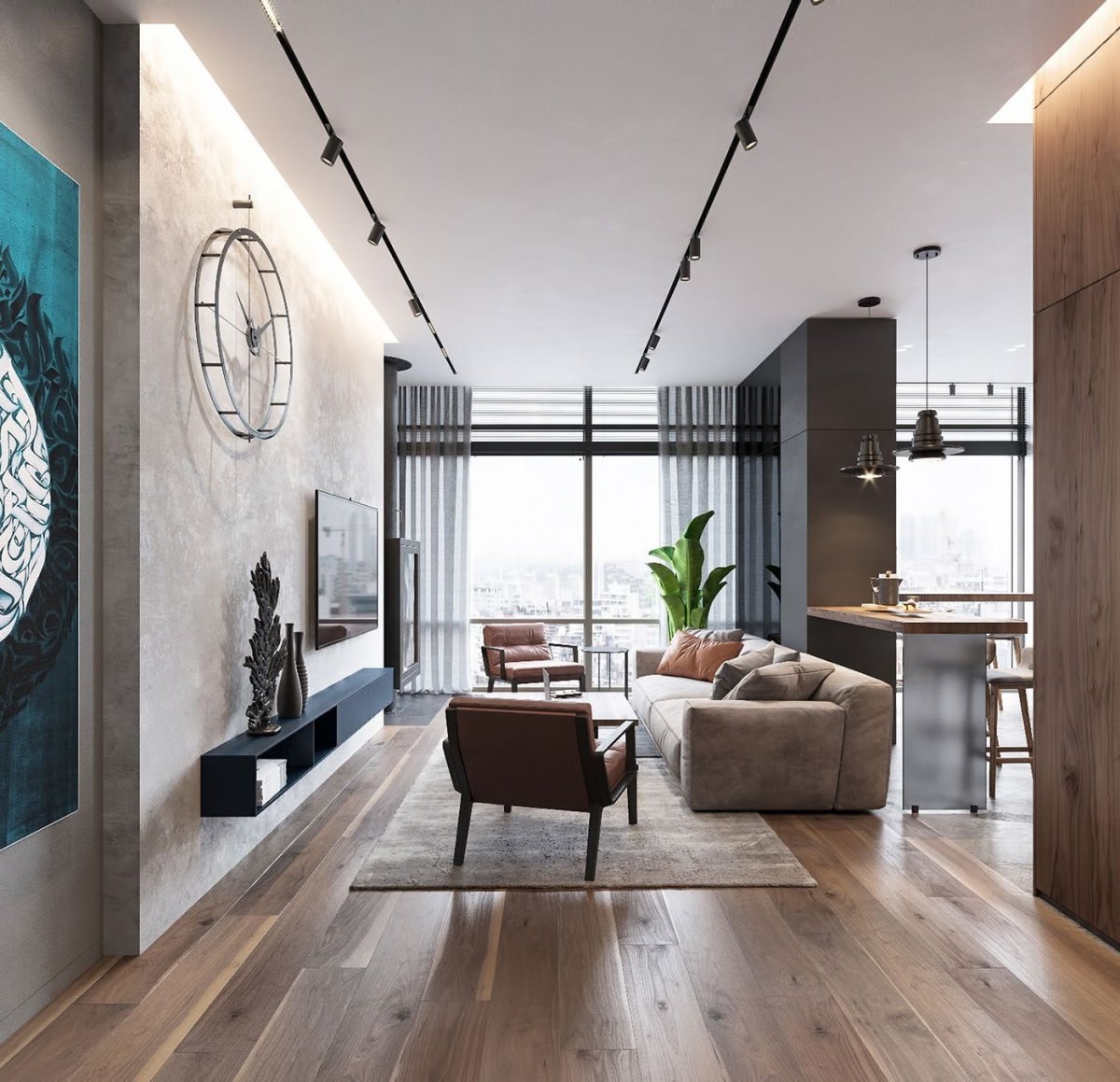 Гостиная лофт 40кв