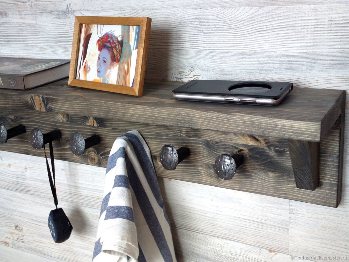 Полка Бриклаер лофт 60 с крючками и полотенцедержателем