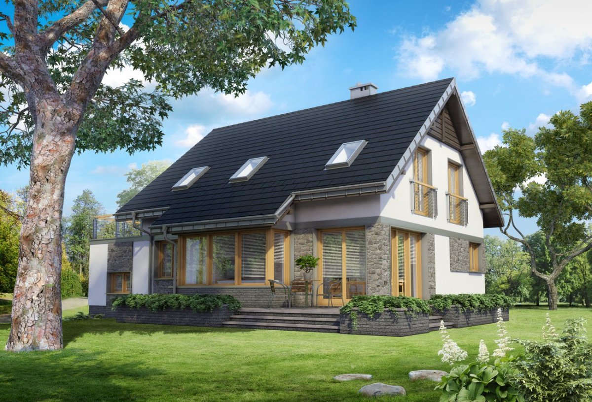 Одноэтажный дом с мансардными окнами