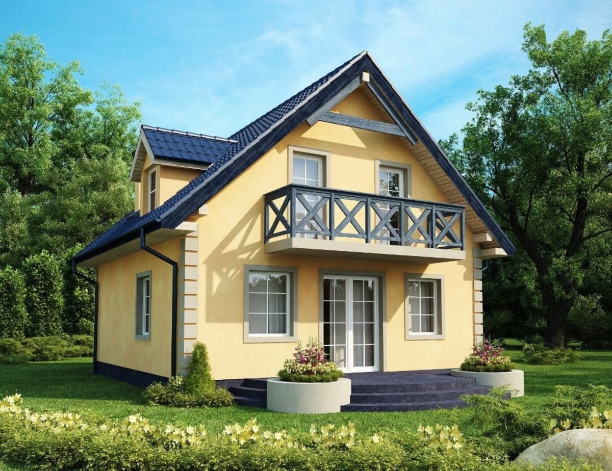 Проекты кирпичных домов до 60 м2 с мансардой с двускатной крышей