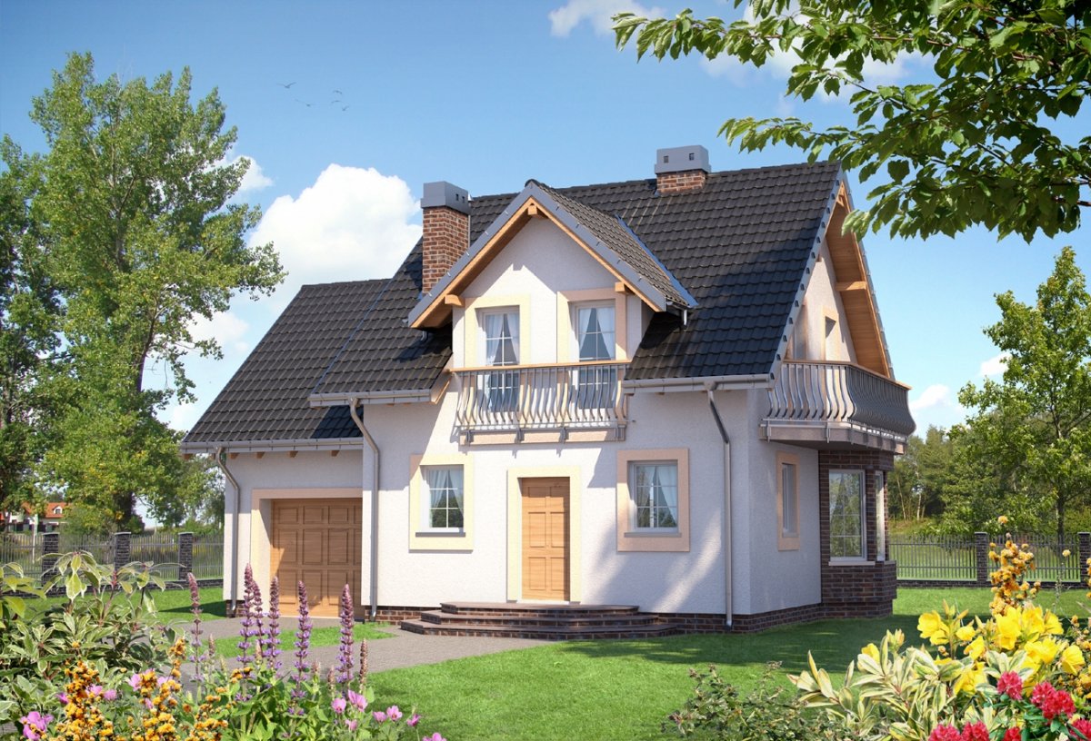 Г-образный дом с мансардой