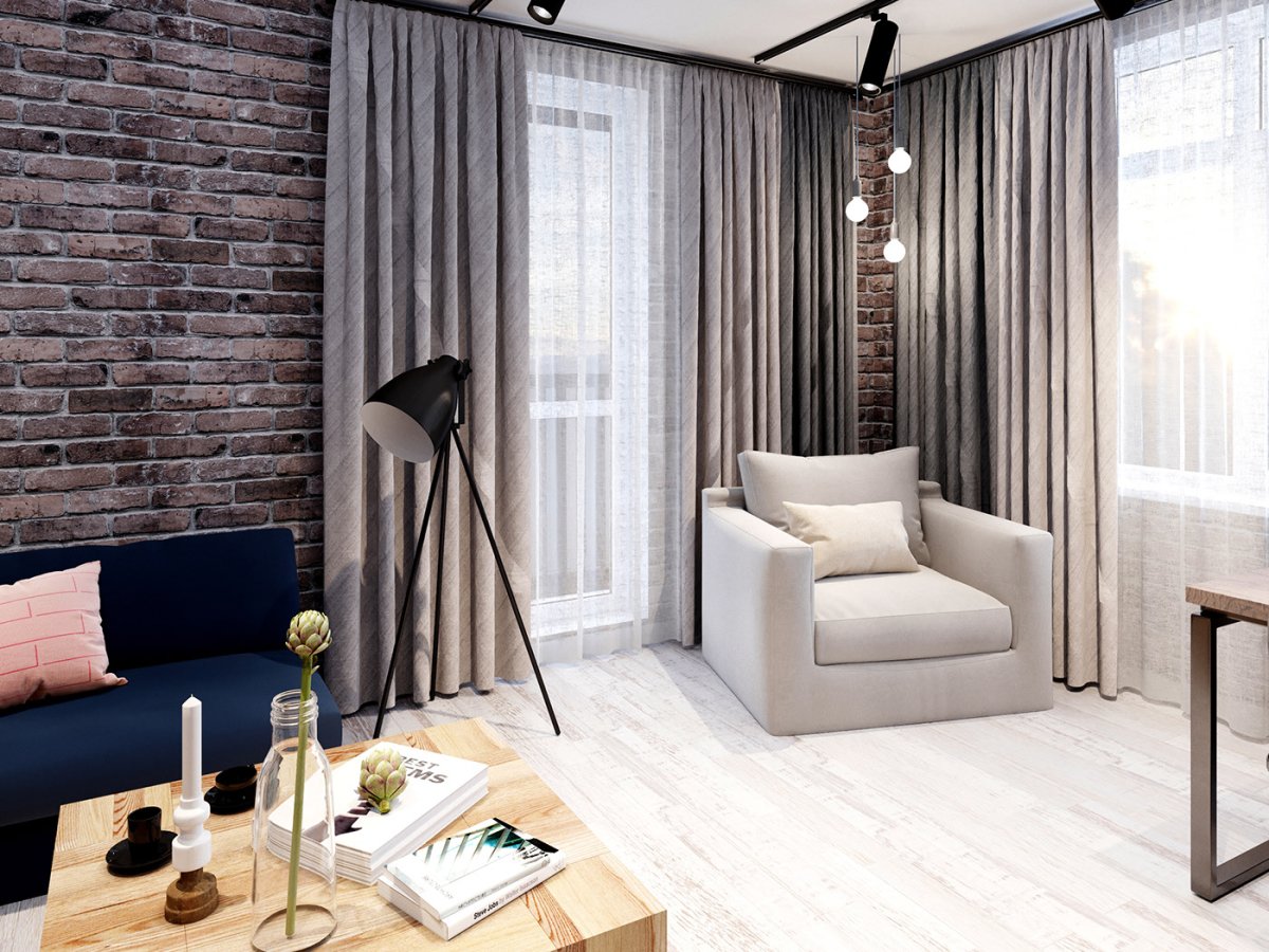 Интерьер в стиле лофт с яркими акцентами