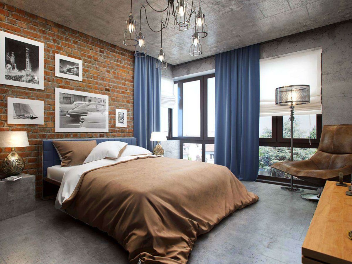 Спальня 13 кв м в стиле лофт