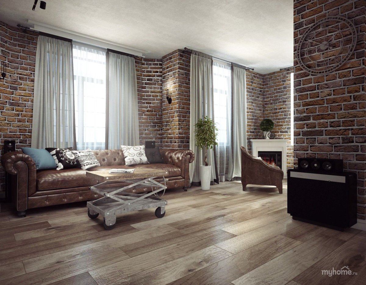 Шторы в гостиную в стиле лофт
