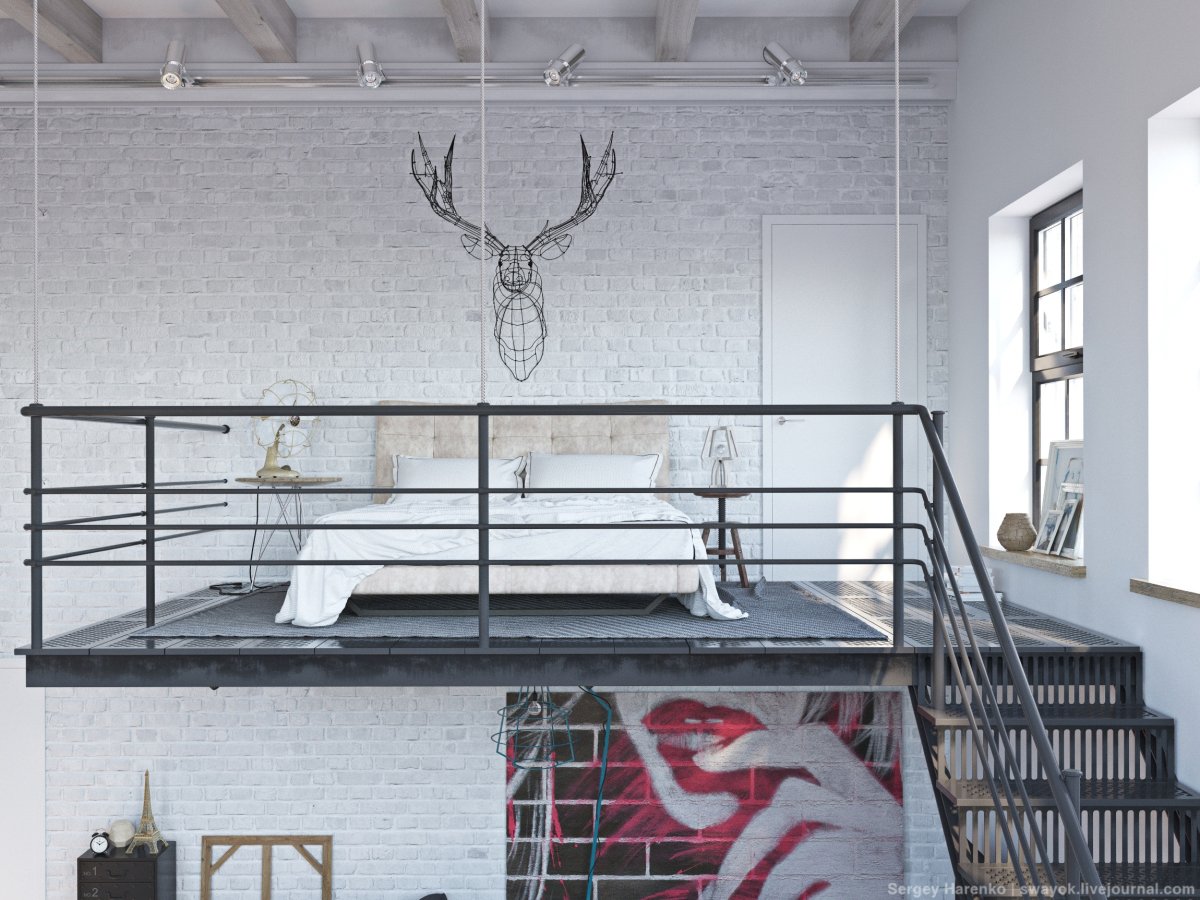 Белые перила в стиле лофт