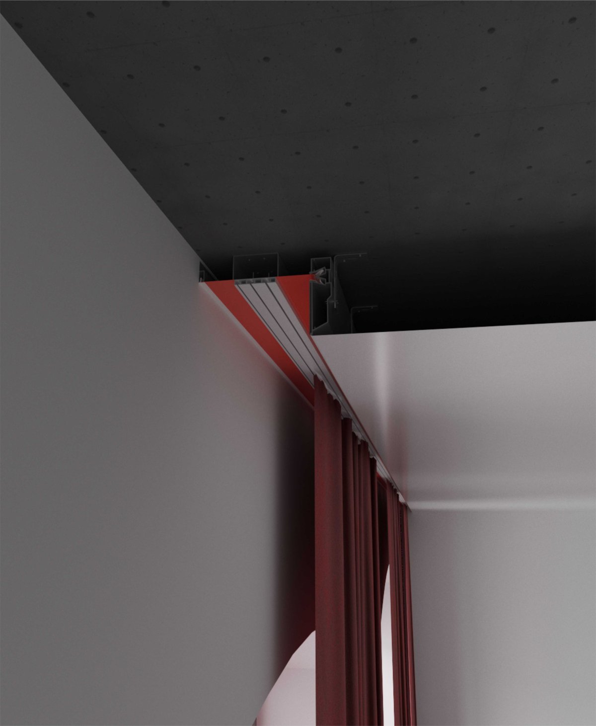 Скрытый карниз для штор в натяжном потолке