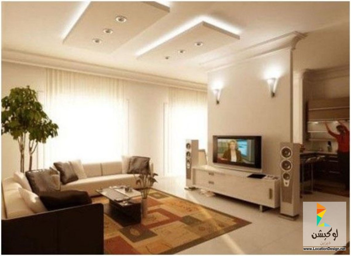 Потолок из гипсокартона для зала в современном стиле