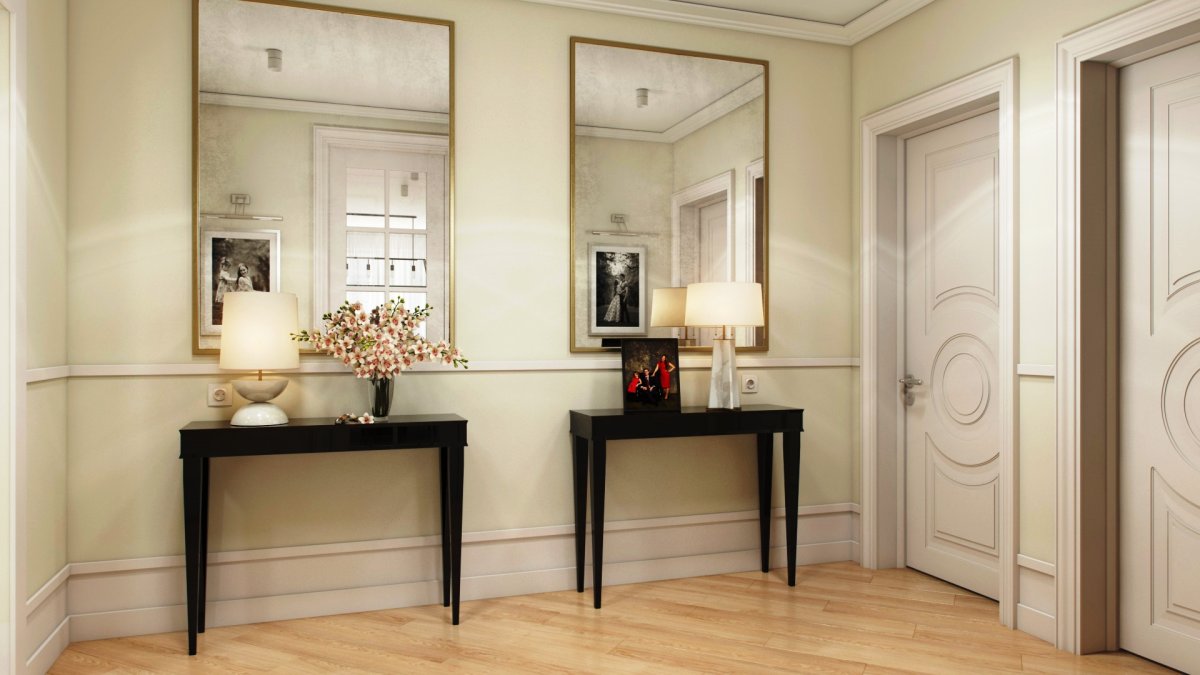 Прихожая с темной мебелью