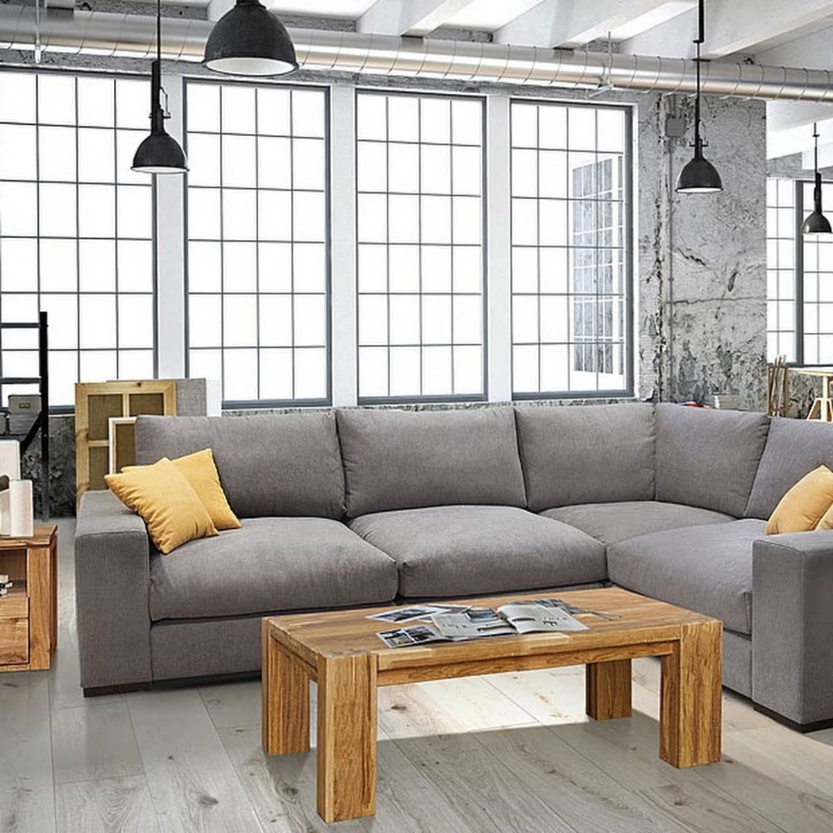 Голубой диван в стиле лофт