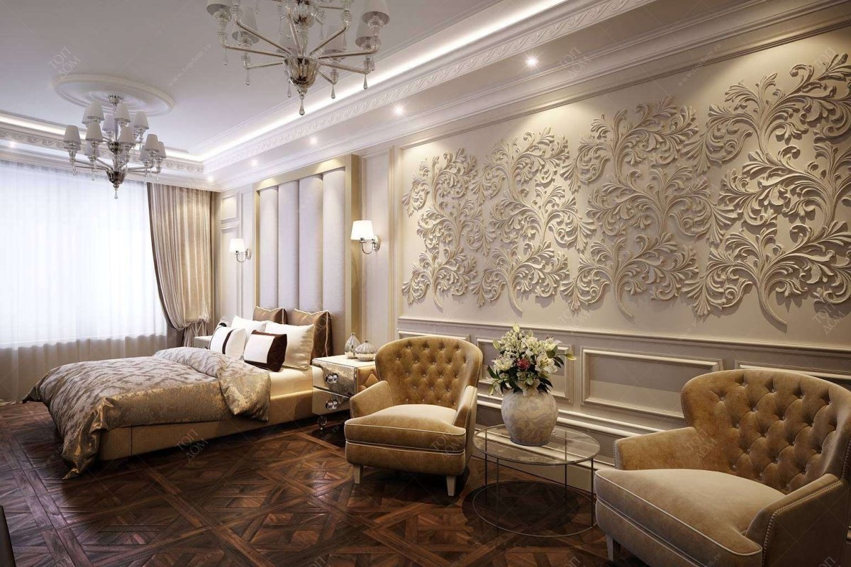 Лепнина в интерьере спальни