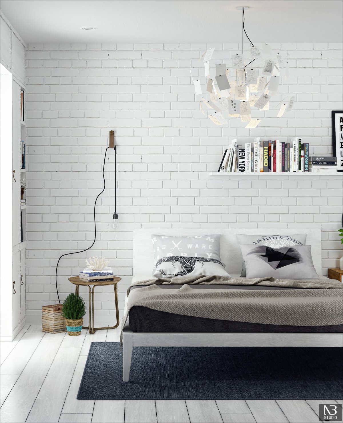 Акцентная стена в спальне в стиле лофт