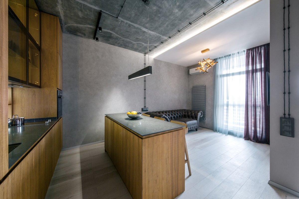 Натяжной потолок под бетон лофт