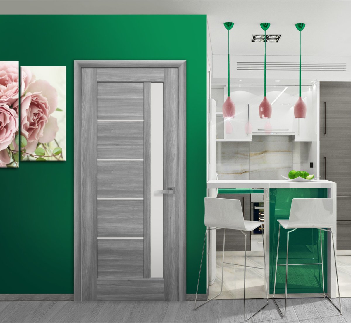 Зеленые двери в интерьере квартиры