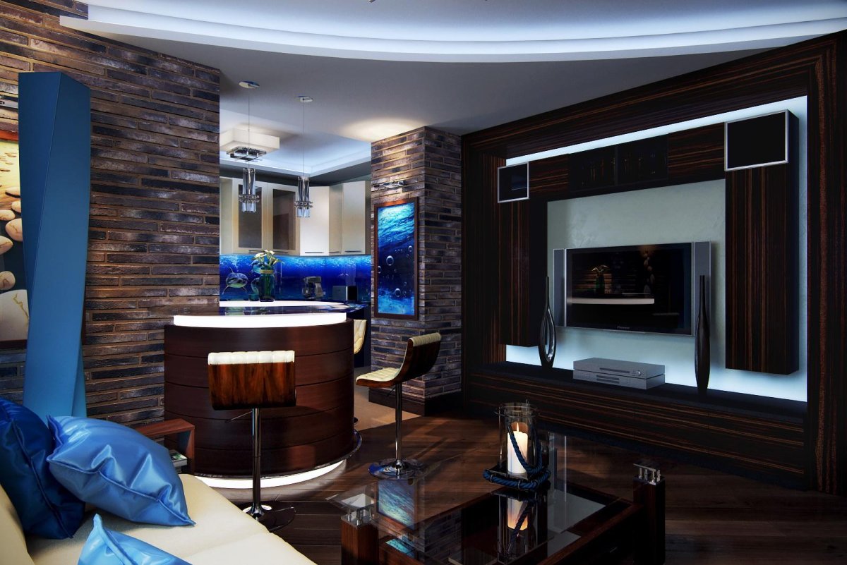 Гостиная в цвете морской волны