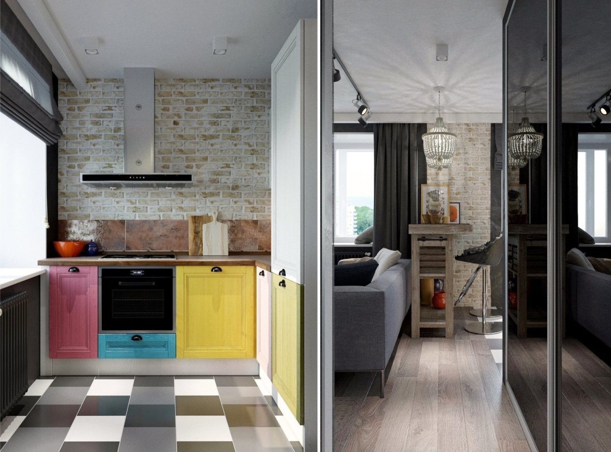 Узкая комната в стиле лофт