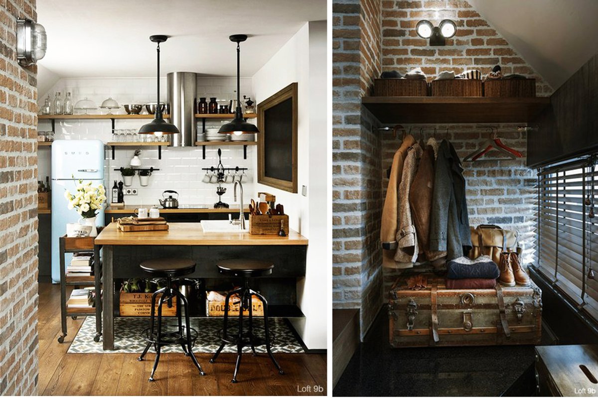 Кухня-гостиная в хрущевке в стиле лофт