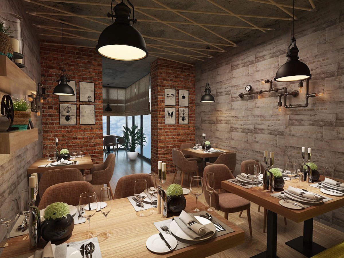 Интерьер кафе-бара в стиле лофт