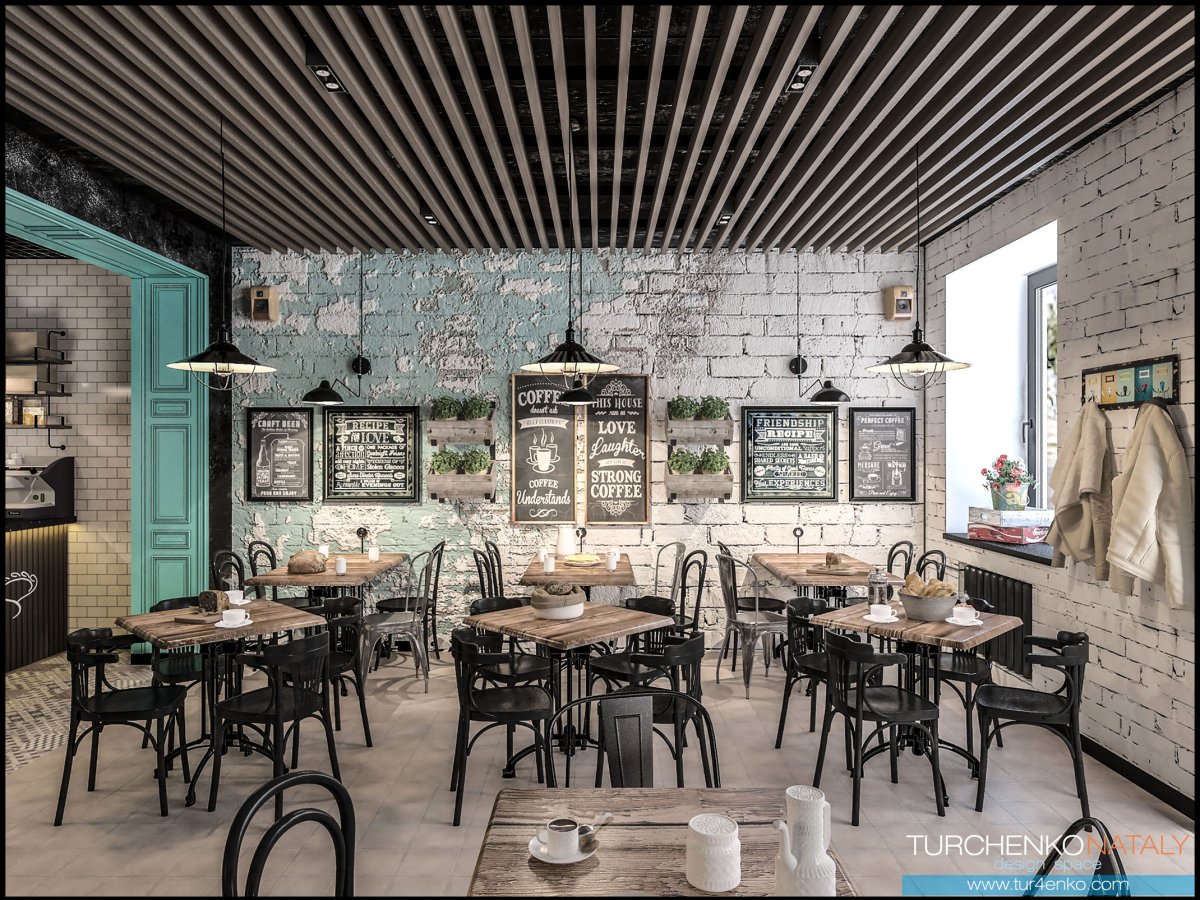 Кафе в стиле лофт белый