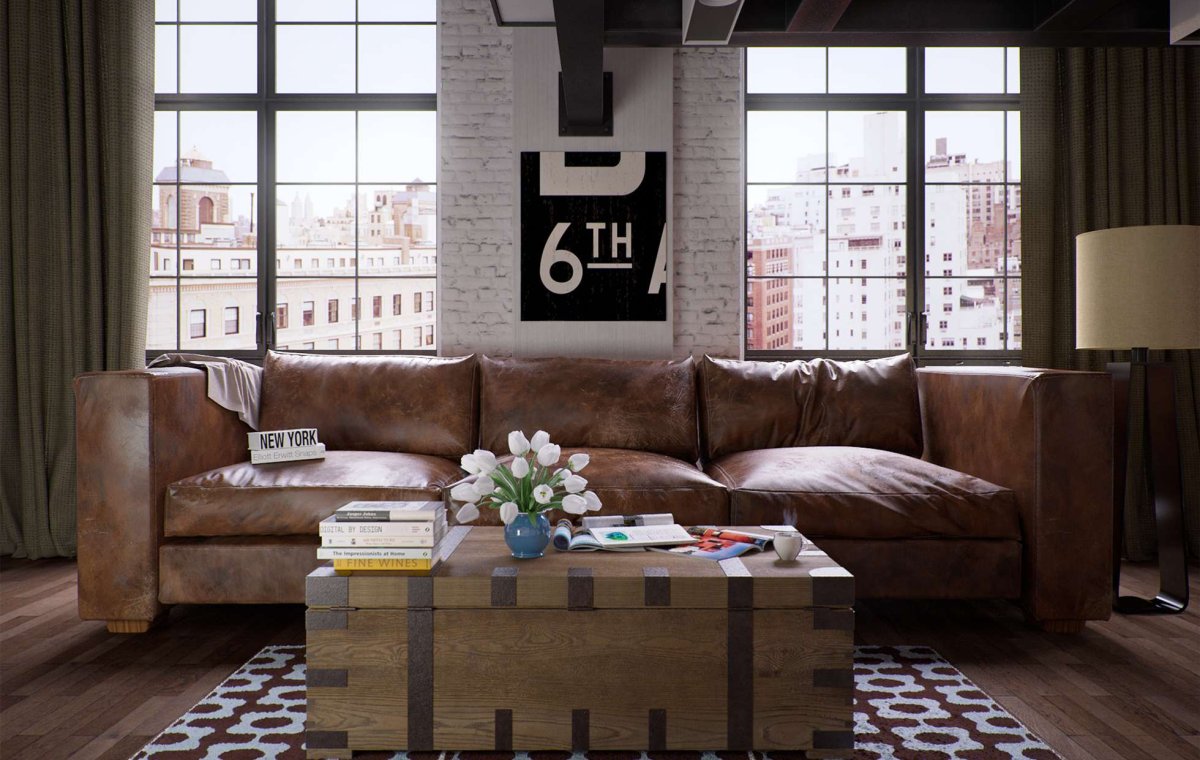 Мебель лофт на фоне кирпичной стены