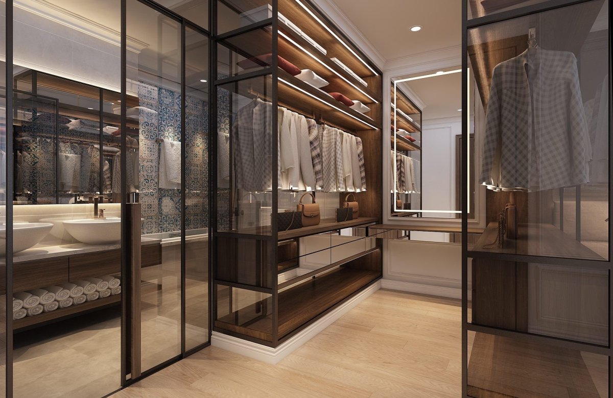 Стеклянные перегородки для гардеробной