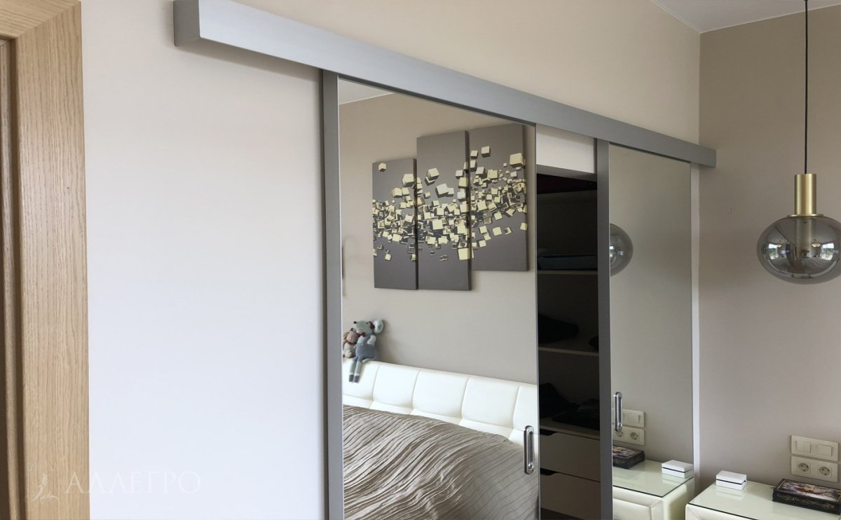 Дверь зеркальная откатная аристо