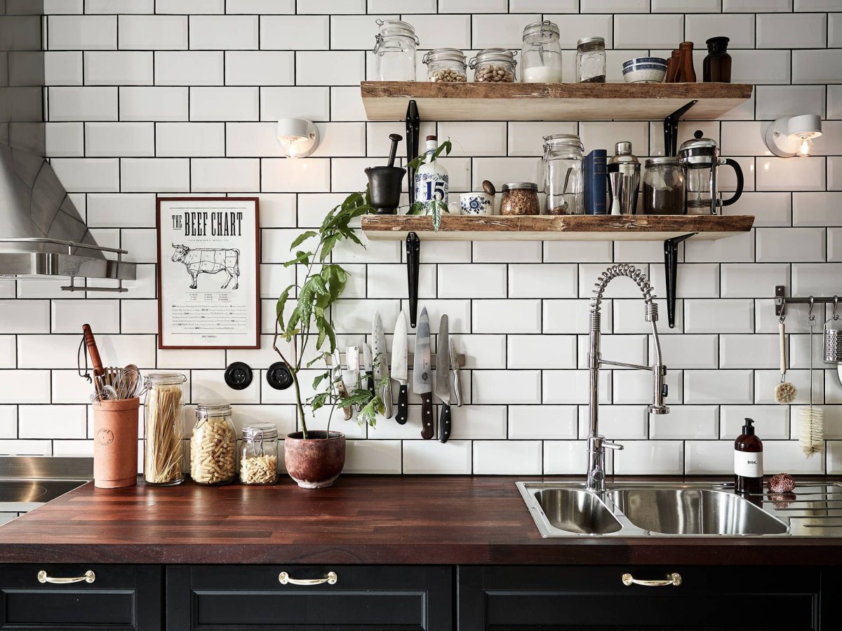 Деревянная кухня икеа в стиле лофт