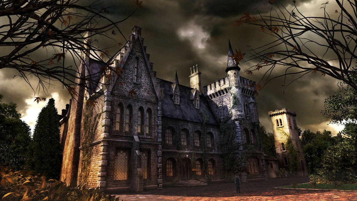 Гостиная в готическом стиле с камином