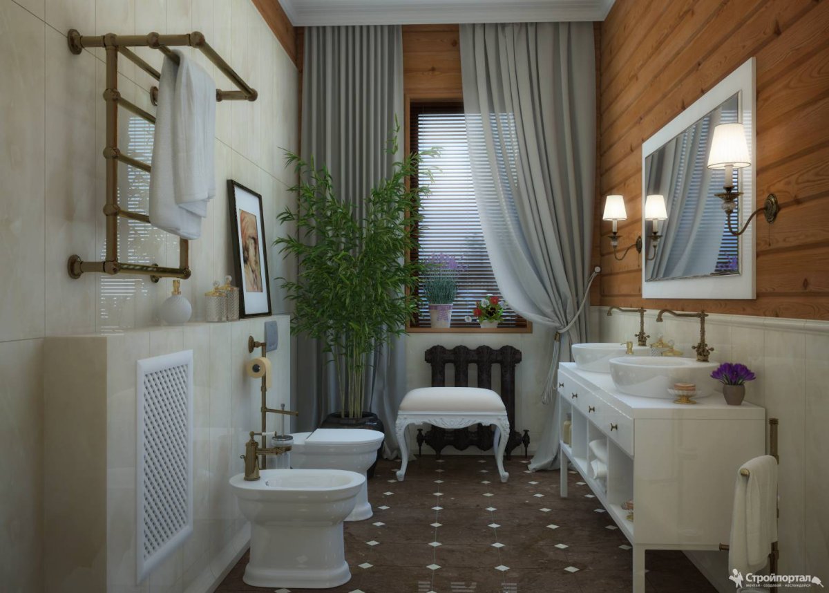 Интерьер санузла в загородном доме