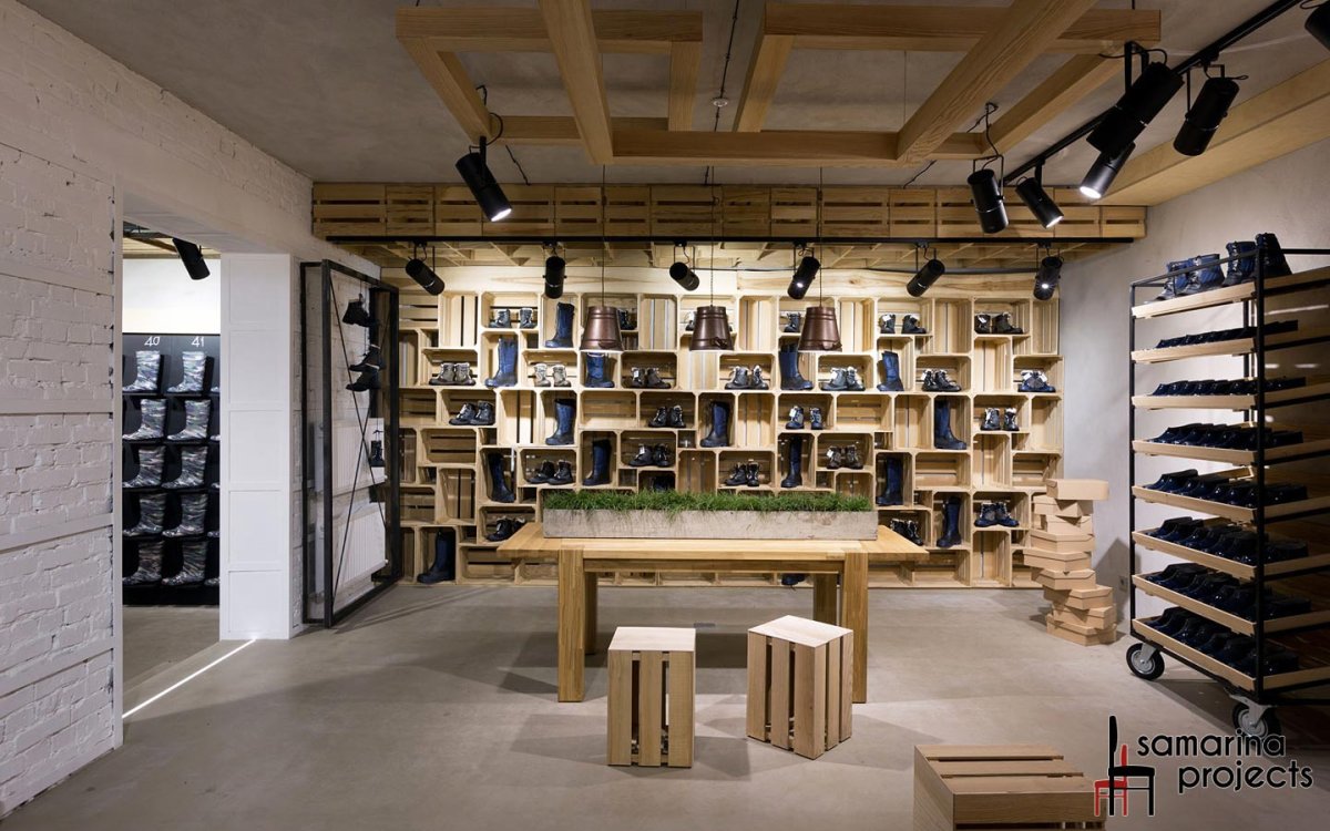 Интерьер магазина продуктов в стиле лофт