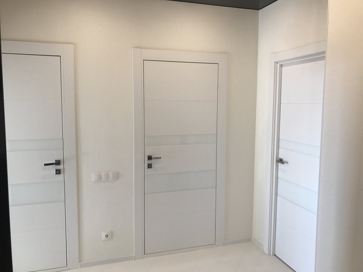 Белые двери с черной фурнитурой в интерьере