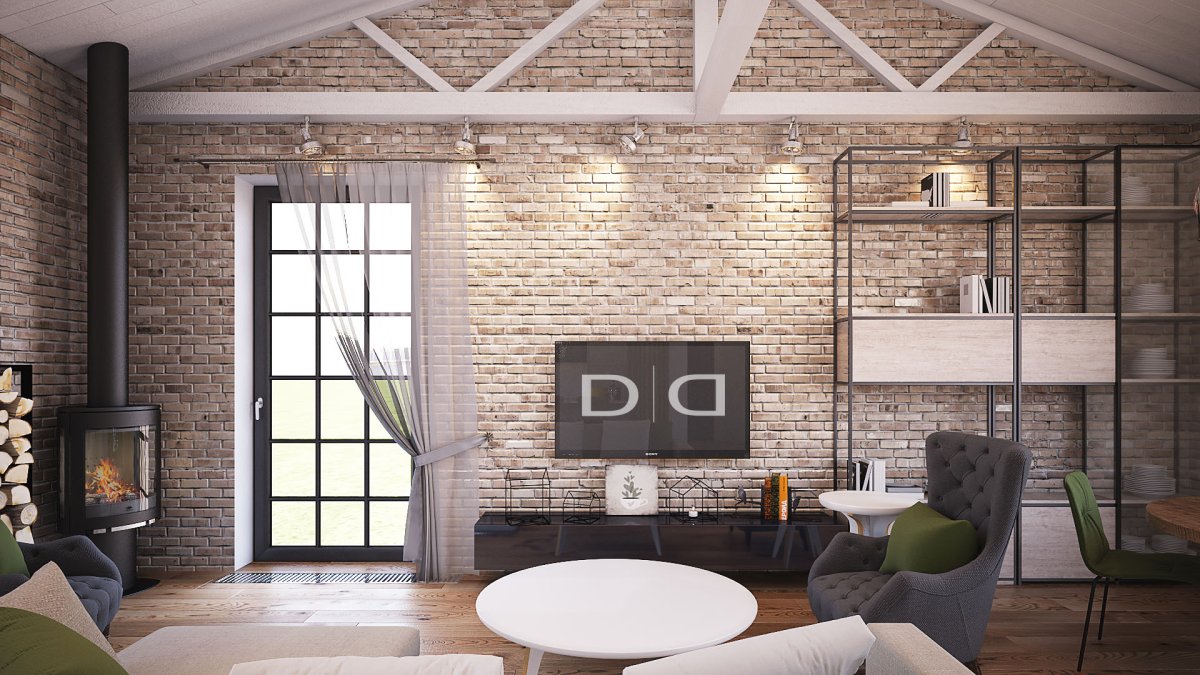 Гостиная в стиле лофт в доме