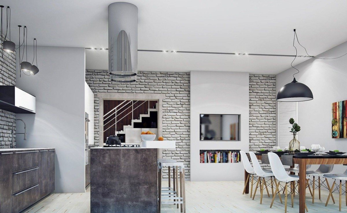 Серая кухня в стиле лофт и Минимализм