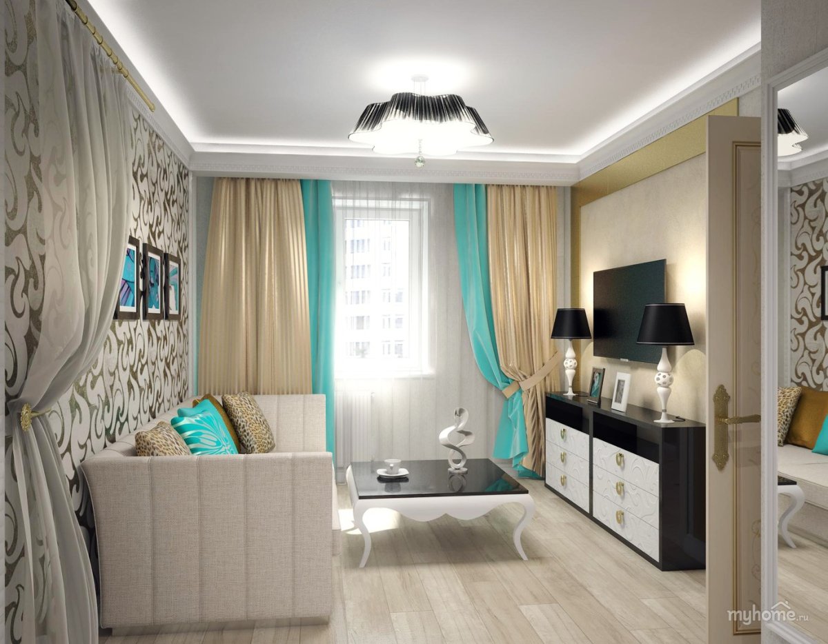 Интерьер квадратной гостиной-с 15м2