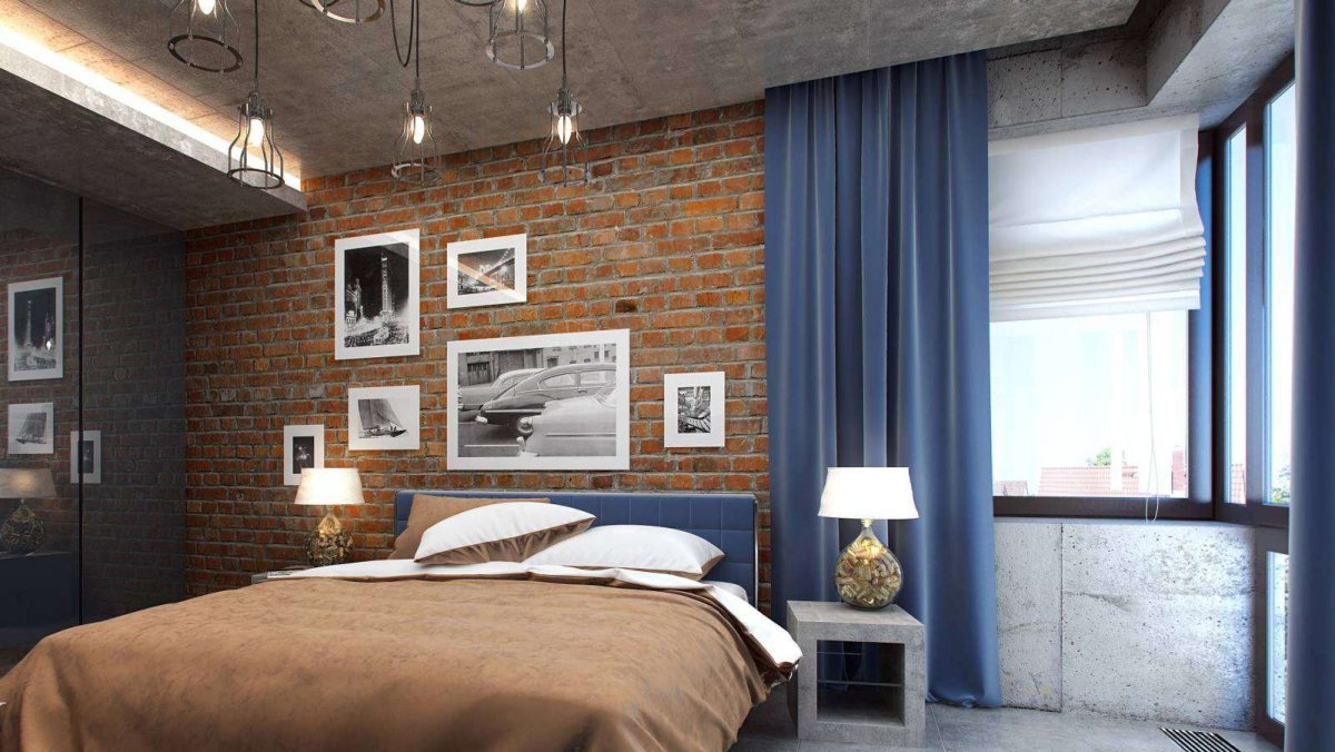 Шторы в стиле лофт в интерьере