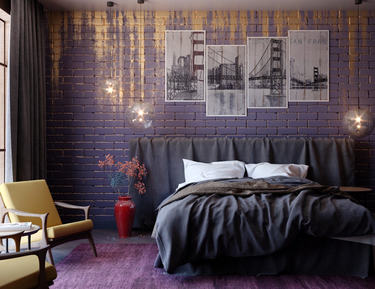 Роспись стены в гостиной лофт