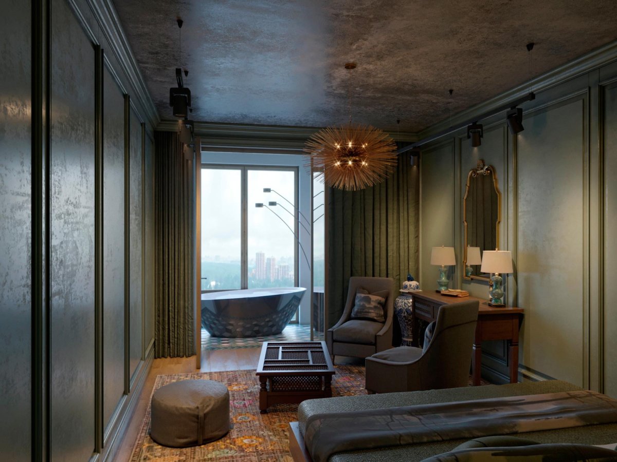 Интерьер в стиле лофт с элементами классики