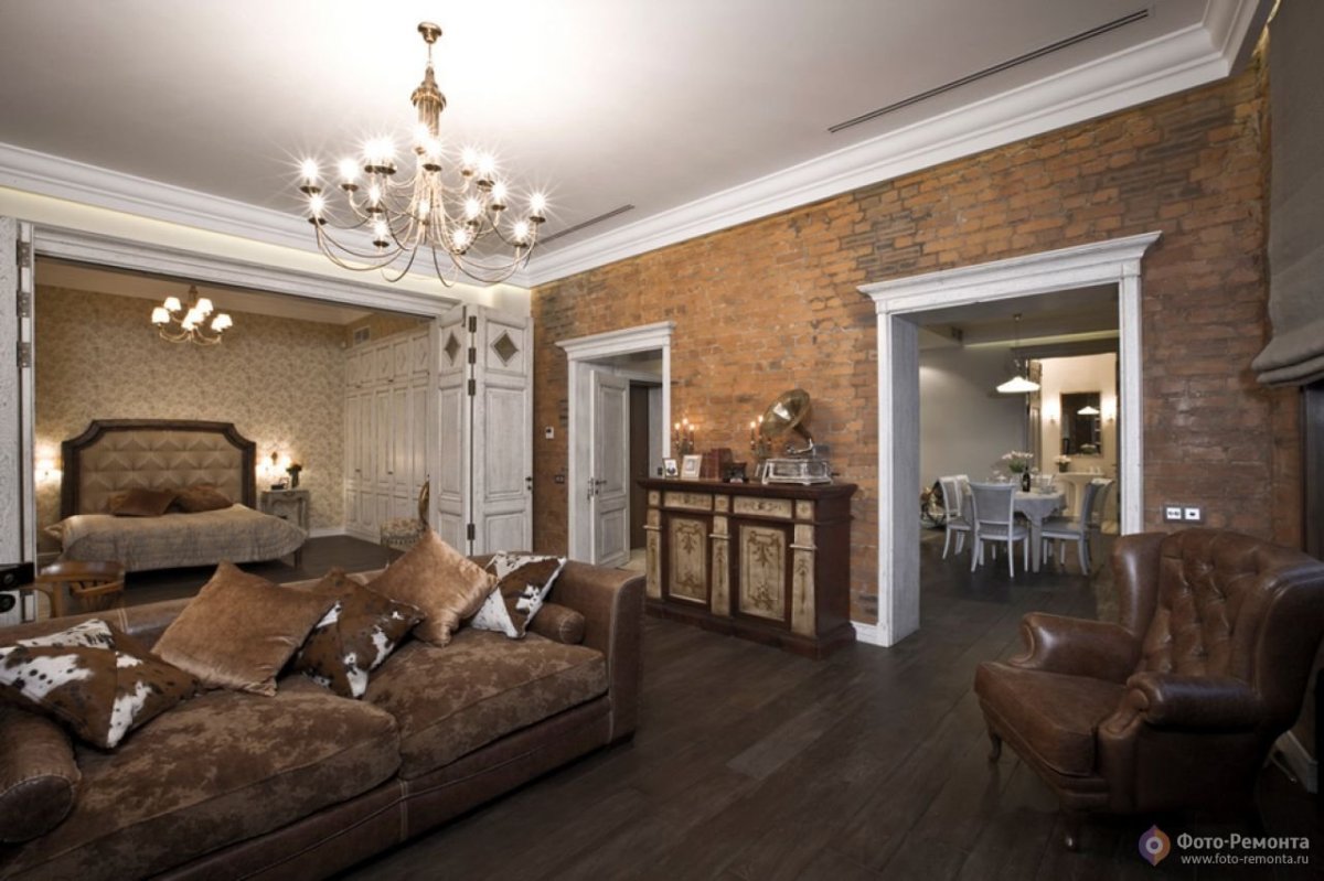 Интерьер смешанный стиль гостиная кухня