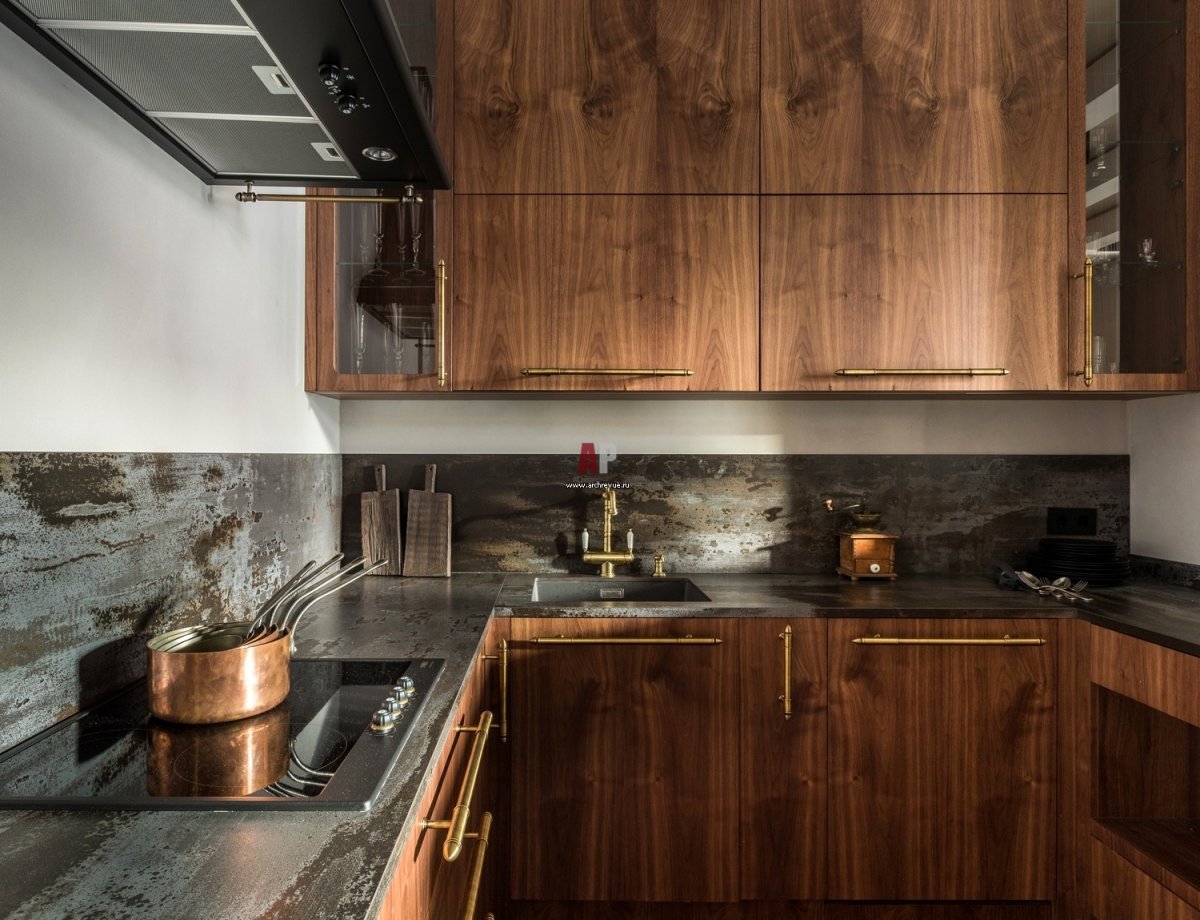 Отделка фартука на кухне в стиле лофт