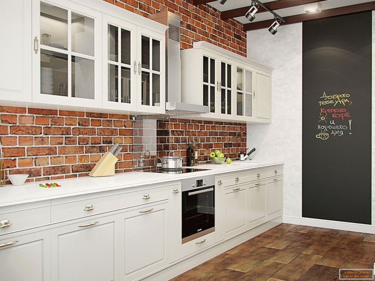 Отделка кухни под кирпич