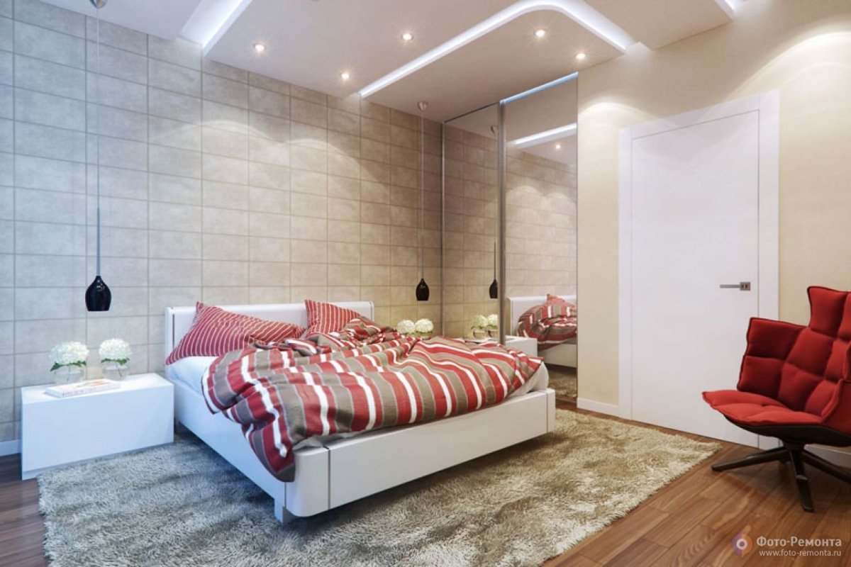 Плитка в спальне на стене