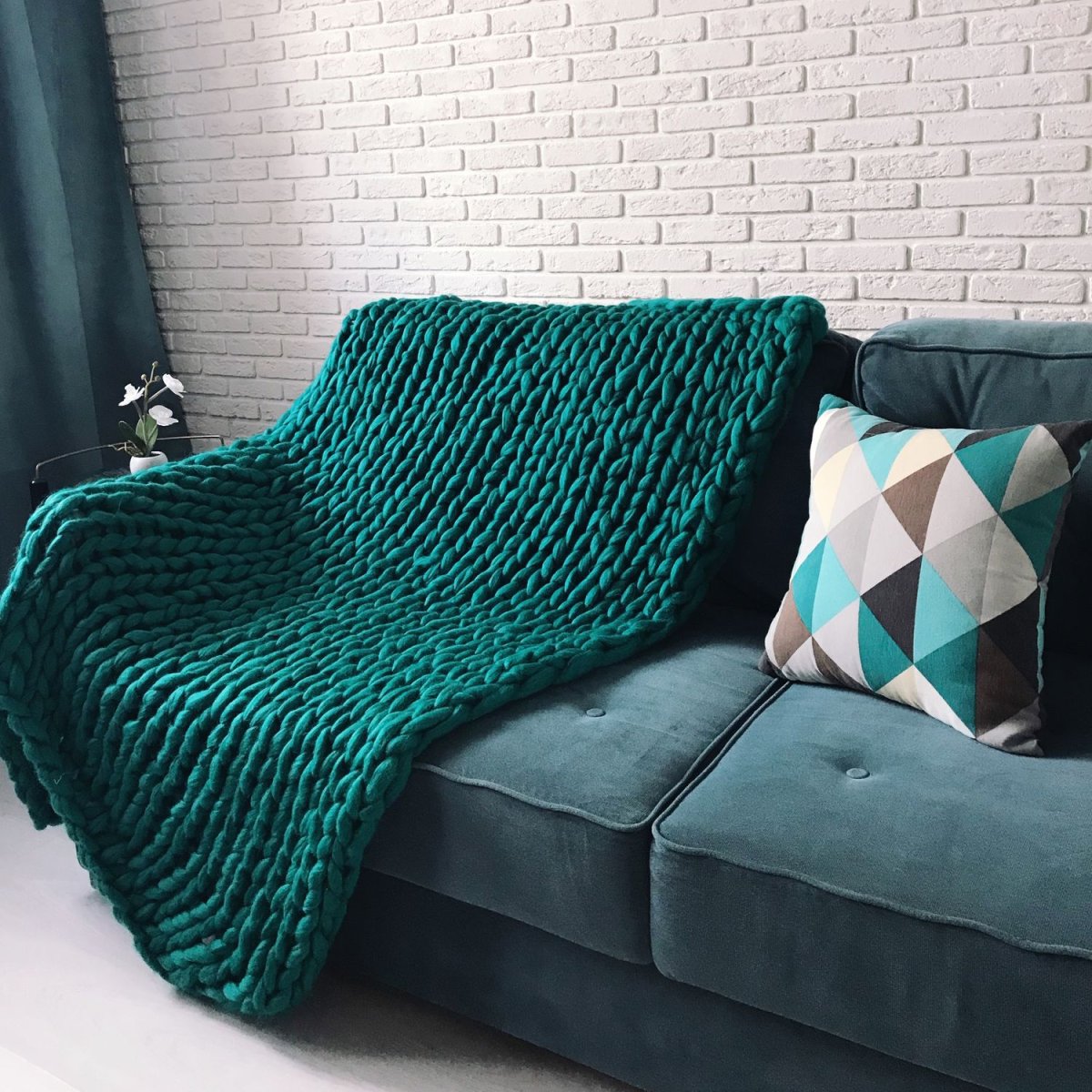 Плед хлопковый стайл изумрудный