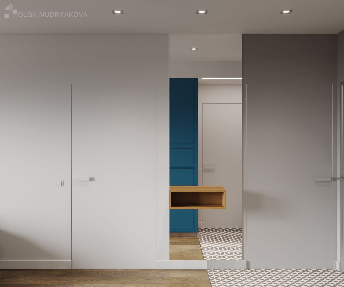 Скрытая зеркальная дверь в интерьере